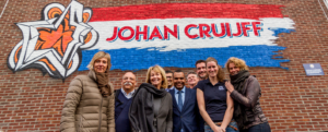 An impressive mural of Johan Cruyff welcomes visitors to De Meer - Johan Cruyff Institute