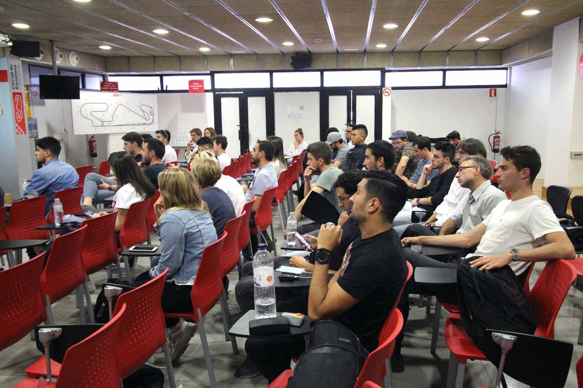 Students of Johan Cruyff Institute at Circuit de Barcelona presentation.